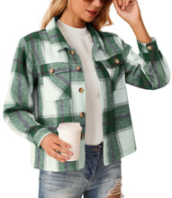 Load image into Gallery viewer, Anygrew Women&#39;s Cropped Shacket Jacket Fashion Casual Button Down Lightweight Outwear Flannel Plaid Shirts Casual Jackets with Pockets
