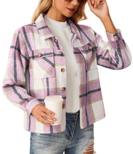 Load image into Gallery viewer, Anygrew Women&#39;s Cropped Shacket Jacket Fashion Casual Button Down Lightweight Outwear Flannel Plaid Shirts Casual Jackets with Pockets
