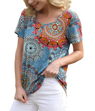 Load image into Gallery viewer, Feiersi Women&#39;s Summer Floral Tunic Tops Casual Blouse Short Sleeve Buttons Up T-Shirts
