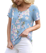 Load image into Gallery viewer, Feiersi Women&#39;s Summer Floral Tunic Tops Casual Blouse Short Sleeve Buttons Up T-Shirts
