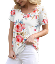 Load image into Gallery viewer, Feiersi Women&#39;s Summer Floral Tunic Tops Casual Blouse Short Sleeve Buttons Up T-Shirts
