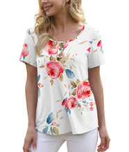 Load image into Gallery viewer, Feiersi Women&#39;s Summer Floral Tunic Tops Casual Blouse Short Sleeve Buttons Up T-Shirts
