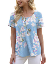 Load image into Gallery viewer, Feiersi Women&#39;s Summer Floral Tunic Tops Casual Blouse Short Sleeve Buttons Up T-Shirts
