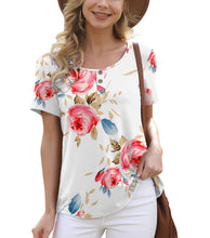 Load image into Gallery viewer, Feiersi Women&#39;s Summer Floral Tunic Tops Casual Blouse Short Sleeve Buttons Up T-Shirts
