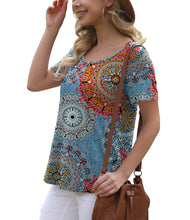 Load image into Gallery viewer, Feiersi Women&#39;s Summer Floral Tunic Tops Casual Blouse Short Sleeve Buttons Up T-Shirts
