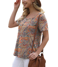 Load image into Gallery viewer, Feiersi Women&#39;s Summer Floral Tunic Tops Casual Blouse Short Sleeve Buttons Up T-Shirts
