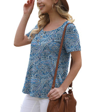 Load image into Gallery viewer, Feiersi Women&#39;s Summer Floral Tunic Tops Casual Blouse Short Sleeve Buttons Up T-Shirts
