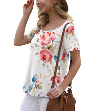 Load image into Gallery viewer, Feiersi Women&#39;s Summer Floral Tunic Tops Casual Blouse Short Sleeve Buttons Up T-Shirts
