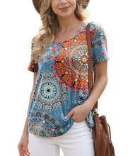 Load image into Gallery viewer, Feiersi Women&#39;s Summer Floral Tunic Tops Casual Blouse Short Sleeve Buttons Up T-Shirts
