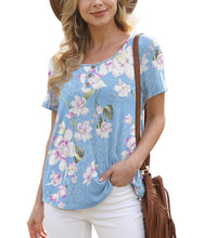 Load image into Gallery viewer, Feiersi Women&#39;s Summer Floral Tunic Tops Casual Blouse Short Sleeve Buttons Up T-Shirts
