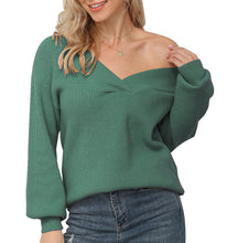 Load image into Gallery viewer, Feiersi Women&#39;s Off Shoulder Sweater V-Neck Long Sleeve Loose Pullover Knit Jumper
