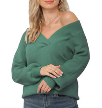 Load image into Gallery viewer, Feiersi Women&#39;s Off Shoulder Sweater V-Neck Long Sleeve Loose Pullover Knit Jumper
