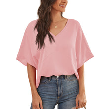 Load image into Gallery viewer, Feiersi Womens Floral Chiffon Blouses V Neck Batwing Short Sleeve Summer Tops Shirts
