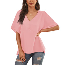 Load image into Gallery viewer, Feiersi Womens Floral Chiffon Blouses V Neck Batwing Short Sleeve Summer Tops Shirts
