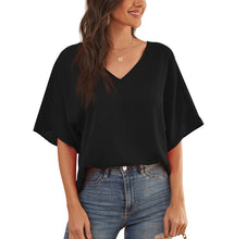 Load image into Gallery viewer, Feiersi Womens Floral Chiffon Blouses V Neck Batwing Short Sleeve Summer Tops Shirts
