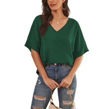 Load image into Gallery viewer, Feiersi Womens Floral Chiffon Blouses V Neck Batwing Short Sleeve Summer Tops Shirts
