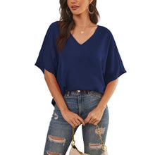 Load image into Gallery viewer, Feiersi Womens Floral Chiffon Blouses V Neck Batwing Short Sleeve Summer Tops Shirts
