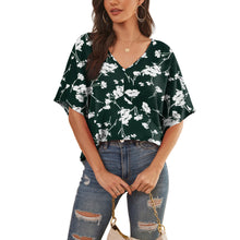 Load image into Gallery viewer, Feiersi Womens Floral Chiffon Blouses V Neck Batwing Short Sleeve Summer Tops Shirts
