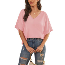 Load image into Gallery viewer, Feiersi Womens Floral Chiffon Blouses V Neck Batwing Short Sleeve Summer Tops Shirts
