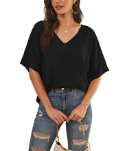 Load image into Gallery viewer, Feiersi Womens Floral Chiffon Blouses V Neck Batwing Short Sleeve Summer Tops Shirts
