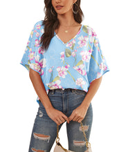 Load image into Gallery viewer, Feiersi Womens Floral Chiffon Blouses V Neck Batwing Short Sleeve Summer Tops Shirts
