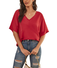 Load image into Gallery viewer, Feiersi Womens Floral Chiffon Blouses V Neck Batwing Short Sleeve Summer Tops Shirts
