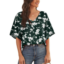 Load image into Gallery viewer, Feiersi Womens Floral Chiffon Blouses V Neck Batwing Short Sleeve Summer Tops Shirts
