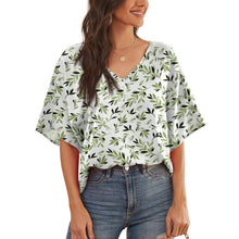 Load image into Gallery viewer, Feiersi Womens Floral Chiffon Blouses V Neck Batwing Short Sleeve Summer Tops Shirts
