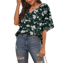 Load image into Gallery viewer, Feiersi Womens Floral Chiffon Blouses V Neck Batwing Short Sleeve Summer Tops Shirts
