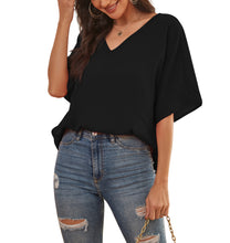 Load image into Gallery viewer, Feiersi Womens Floral Chiffon Blouses V Neck Batwing Short Sleeve Summer Tops Shirts
