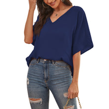 Load image into Gallery viewer, Feiersi Womens Floral Chiffon Blouses V Neck Batwing Short Sleeve Summer Tops Shirts
