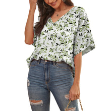 Load image into Gallery viewer, Feiersi Womens Floral Chiffon Blouses V Neck Batwing Short Sleeve Summer Tops Shirts
