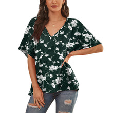 Load image into Gallery viewer, Feiersi Womens Floral Chiffon Blouses V Neck Batwing Short Sleeve Summer Tops Shirts
