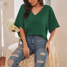 Load image into Gallery viewer, Feiersi Womens Floral Chiffon Blouses V Neck Batwing Short Sleeve Summer Tops Shirts
