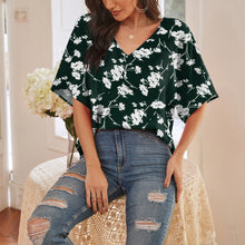 Load image into Gallery viewer, Feiersi Womens Floral Chiffon Blouses V Neck Batwing Short Sleeve Summer Tops Shirts
